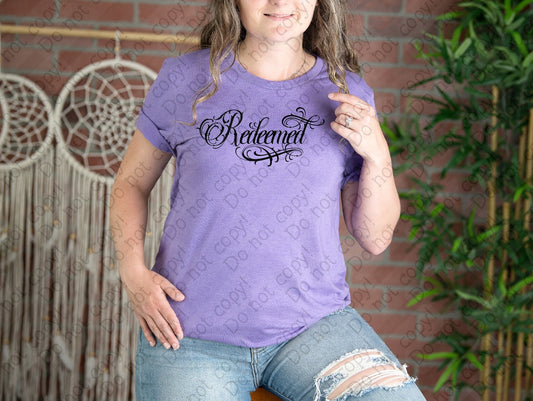 D-155 A Black -Redeemed Swirly Script tee