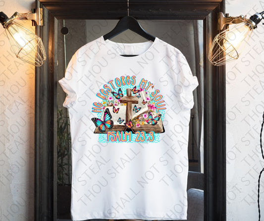 D-168 He restores my soul Psalm 23_3 tee