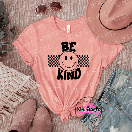 D-31 Be Kind Happy Checkers Completed Tee