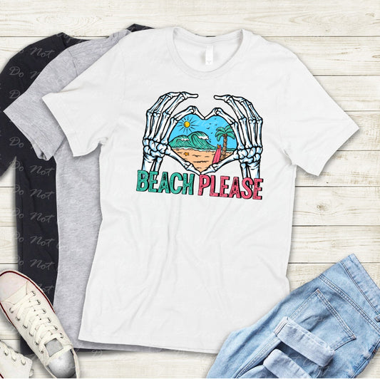 H-05 Beach Please Skeleton Heart Hands Tee