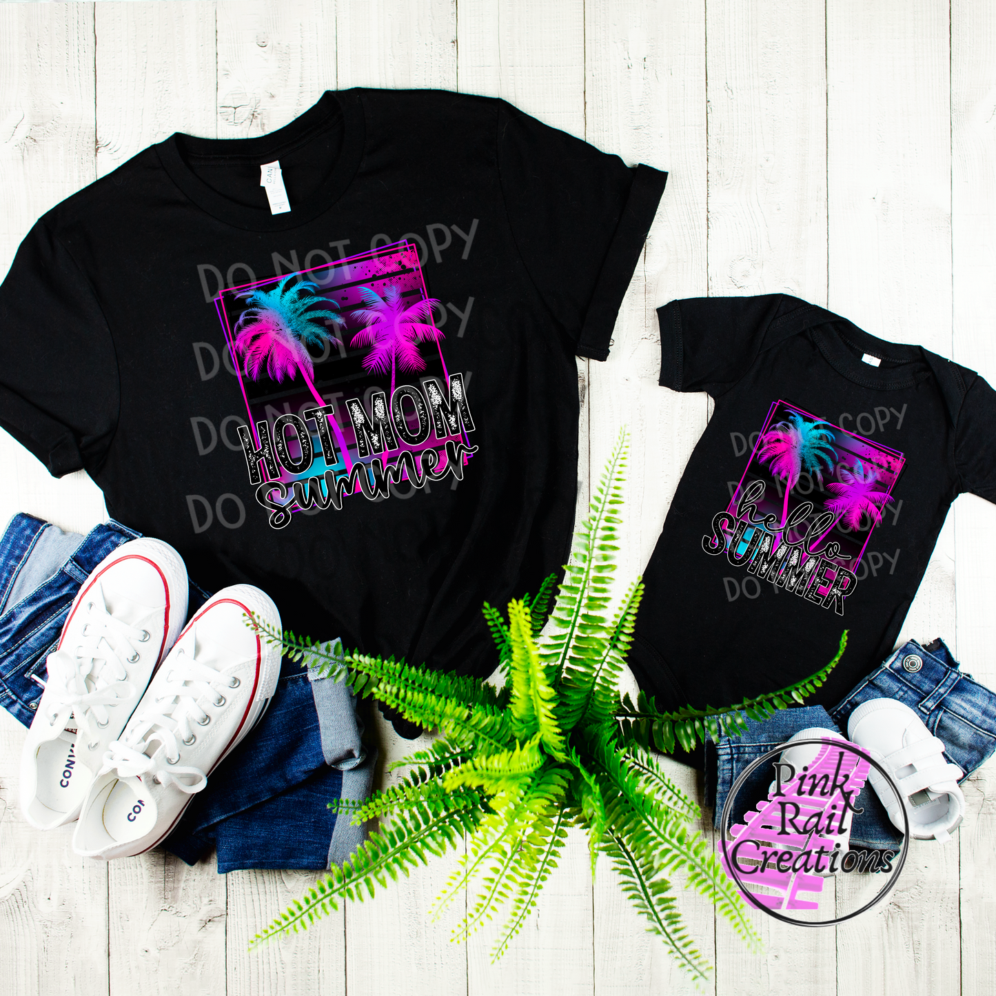 H-10 Hello Summer Neon Palm Trees Completed Tee