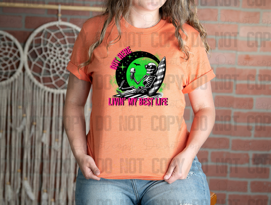 H-154 Out Here Livin' My Best Life Green Pink Completed Tee