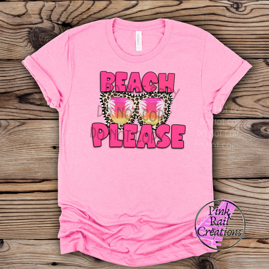 H-30 Beach Please Cheetah Sunglasses Pink Letters Completed Tee