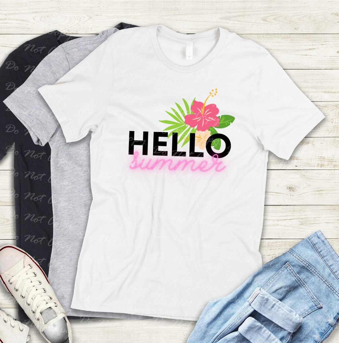 H-45 Hello Summer Hibiscus Tee