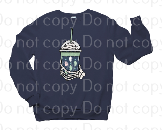 J-02 skeleton coffee cup with trees winter Completed Tee