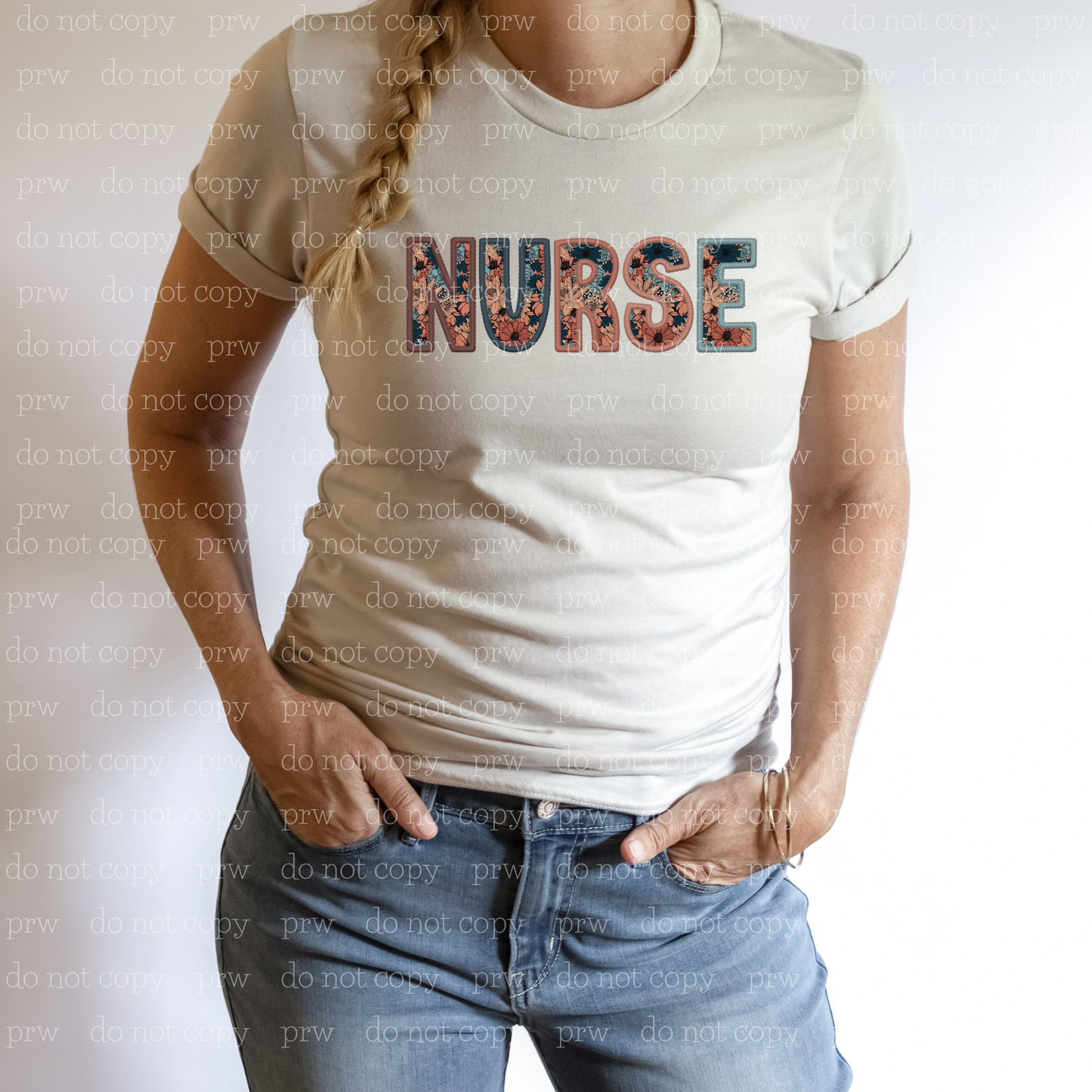 K-05 Nurse dark floral faux embroidery Completed Tee