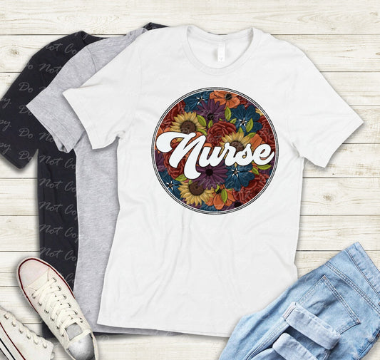 K-17 Nurse floral circle Tee