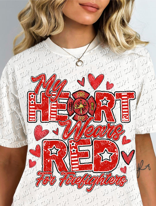 K-32 My Heart Wears Red For Firefighters Tee