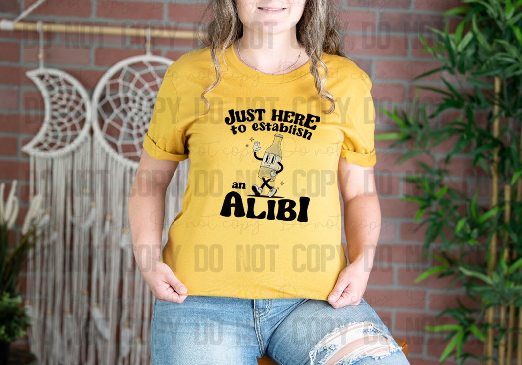 L-34 Just Here To Establish An Alibi Black Completed Tee