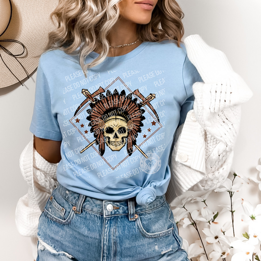 N-19 western indian headdress skull Completed Tee