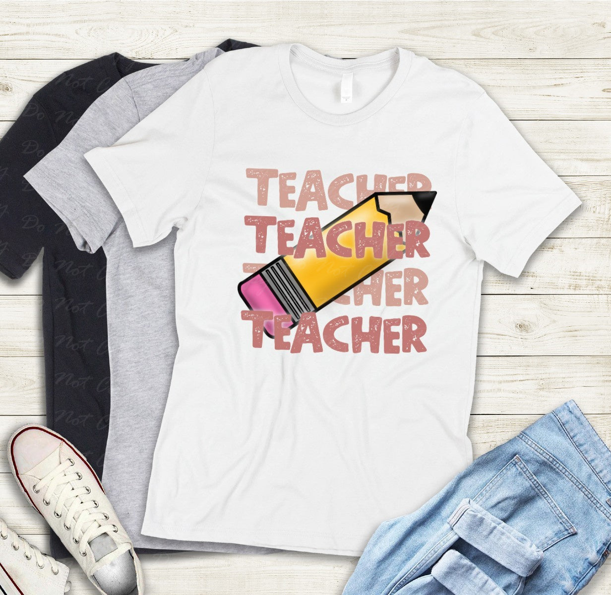 08-07 (Choose GRADE-TEACHER) Block Letter Stack Tee