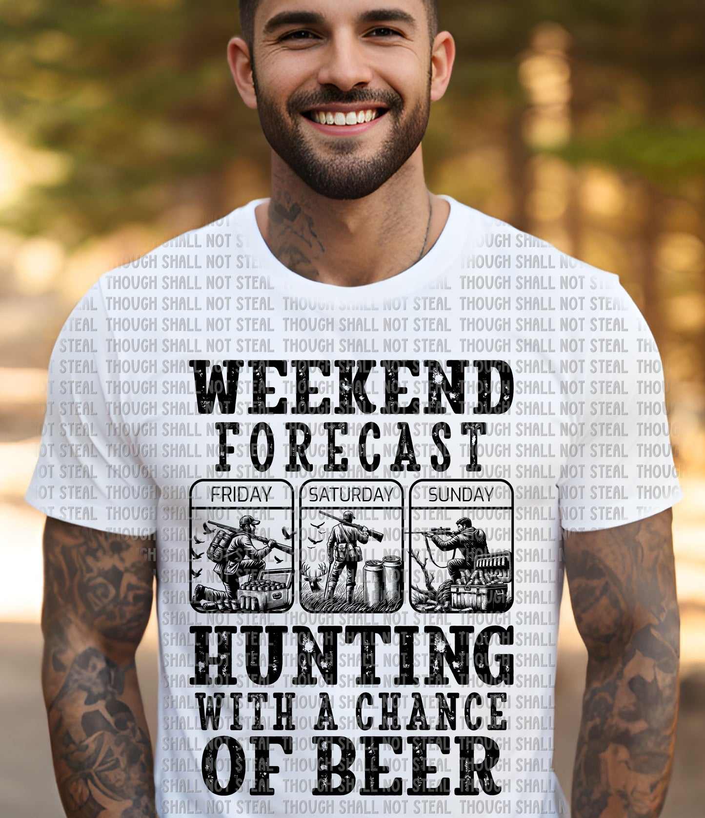 T-38 Weekend Forecast - Hunting with a chance of beer black Tee
