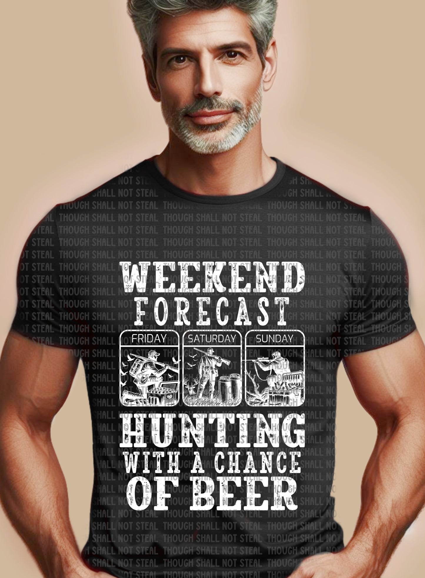 T-39 Weekend Forecast - Hunting with a chance of beer White Tee