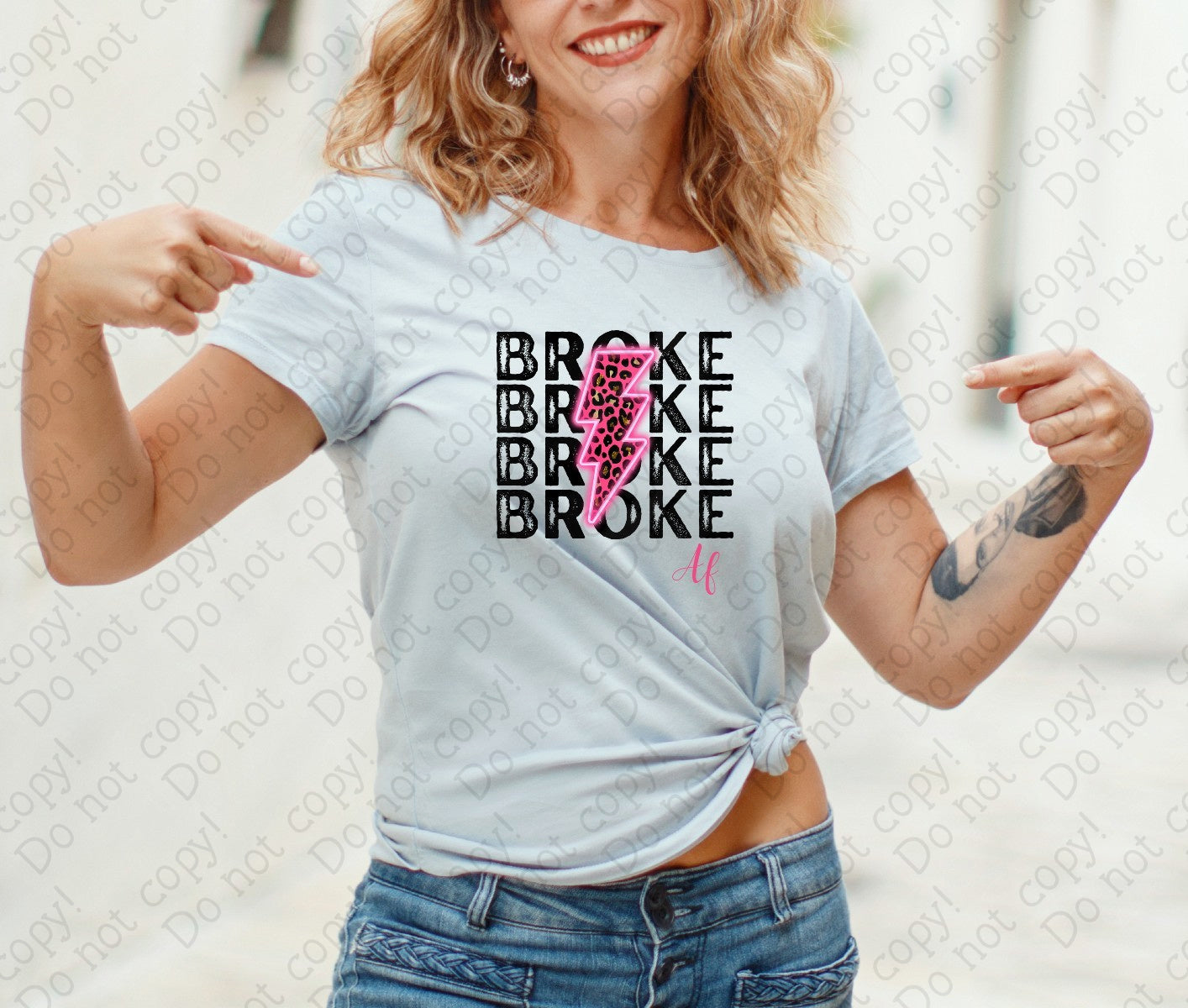 U-104 Broke Stacked with Lightning Bolt tee