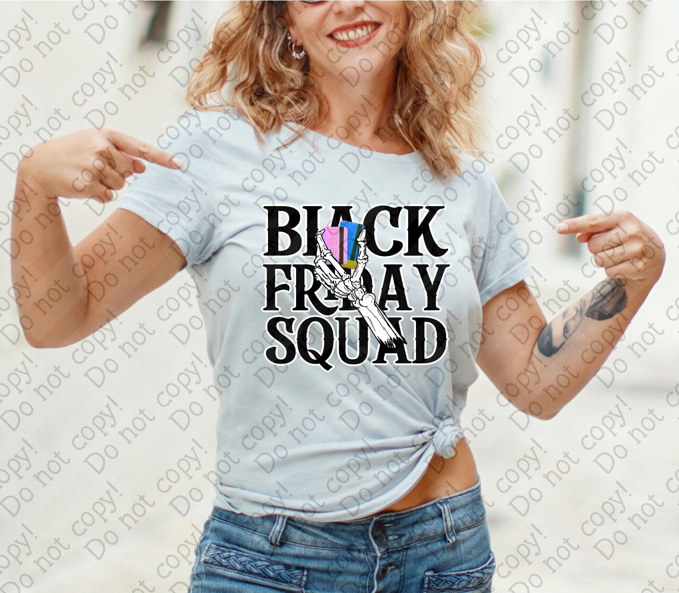 U-115 Black Friday Squad Skeleton with Credit Cards tee