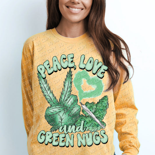 W-10 PEACE LOVE AND GREEN NUGS Completed Tee