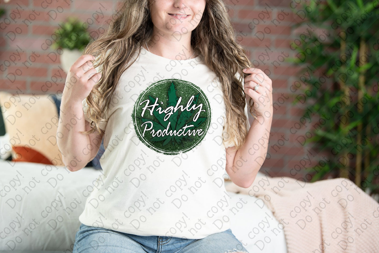 W-34 Highly Productive with Pot Flower tee