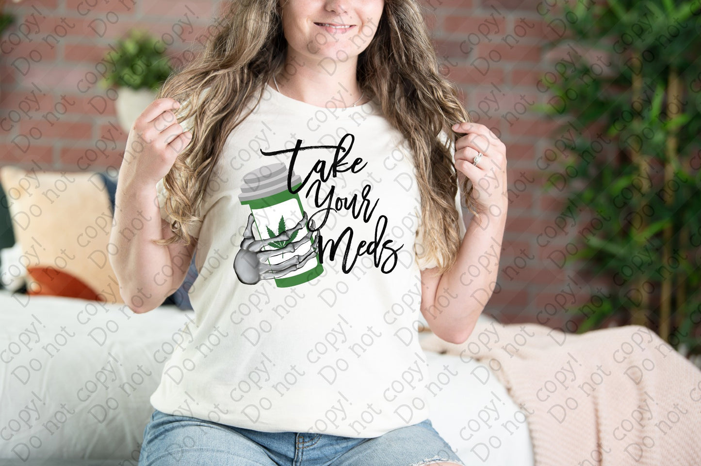 W-48 Take Your Meds Pot Leaf Pill Bottle tee