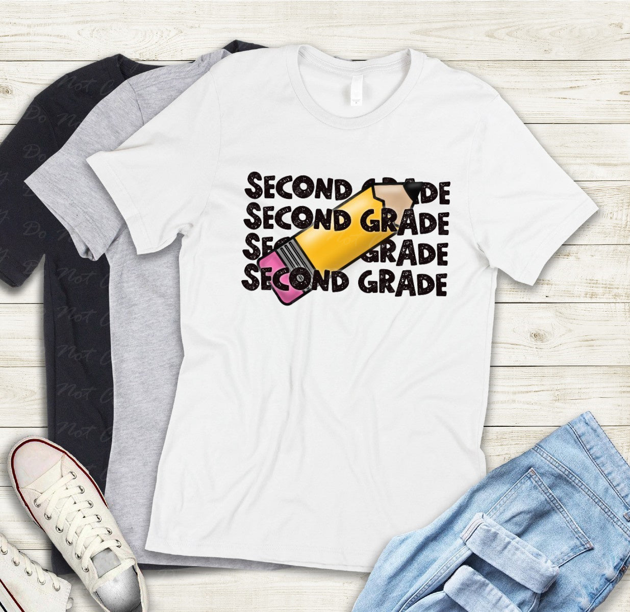08-07 (Choose GRADE-TEACHER) Block Letter Stack Tee