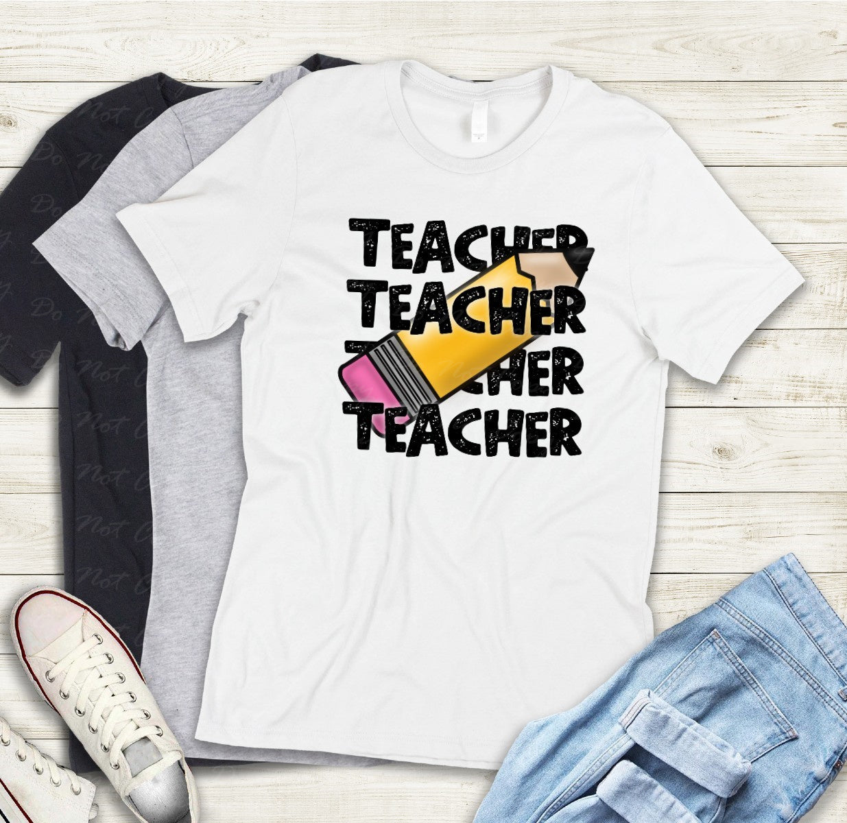 08-07 (Choose GRADE-TEACHER) Block Letter Stack Tee