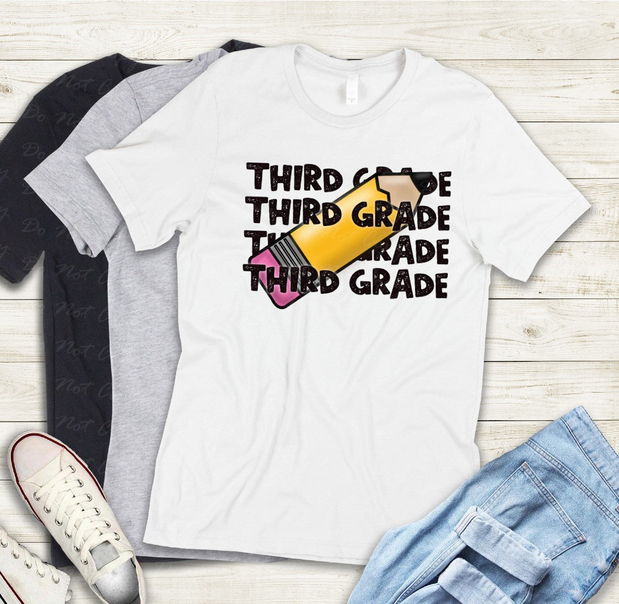 08-07 (Choose GRADE-TEACHER) Block Letter Stack Tee