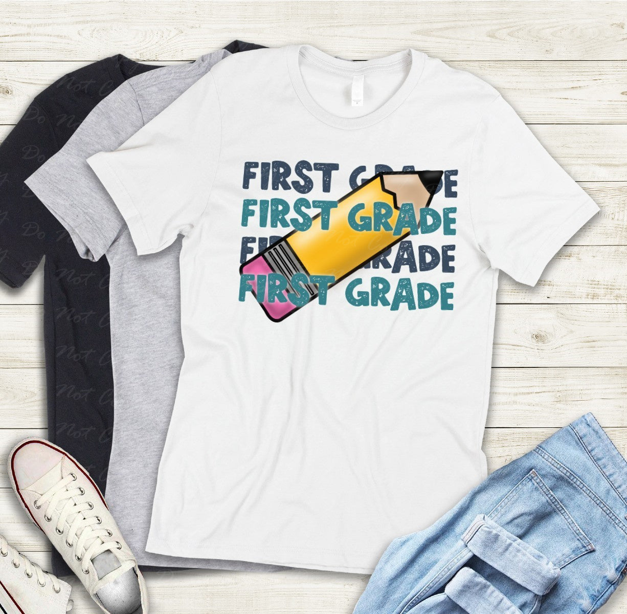 08-07 (Choose GRADE-TEACHER) Block Letter Stack Tee