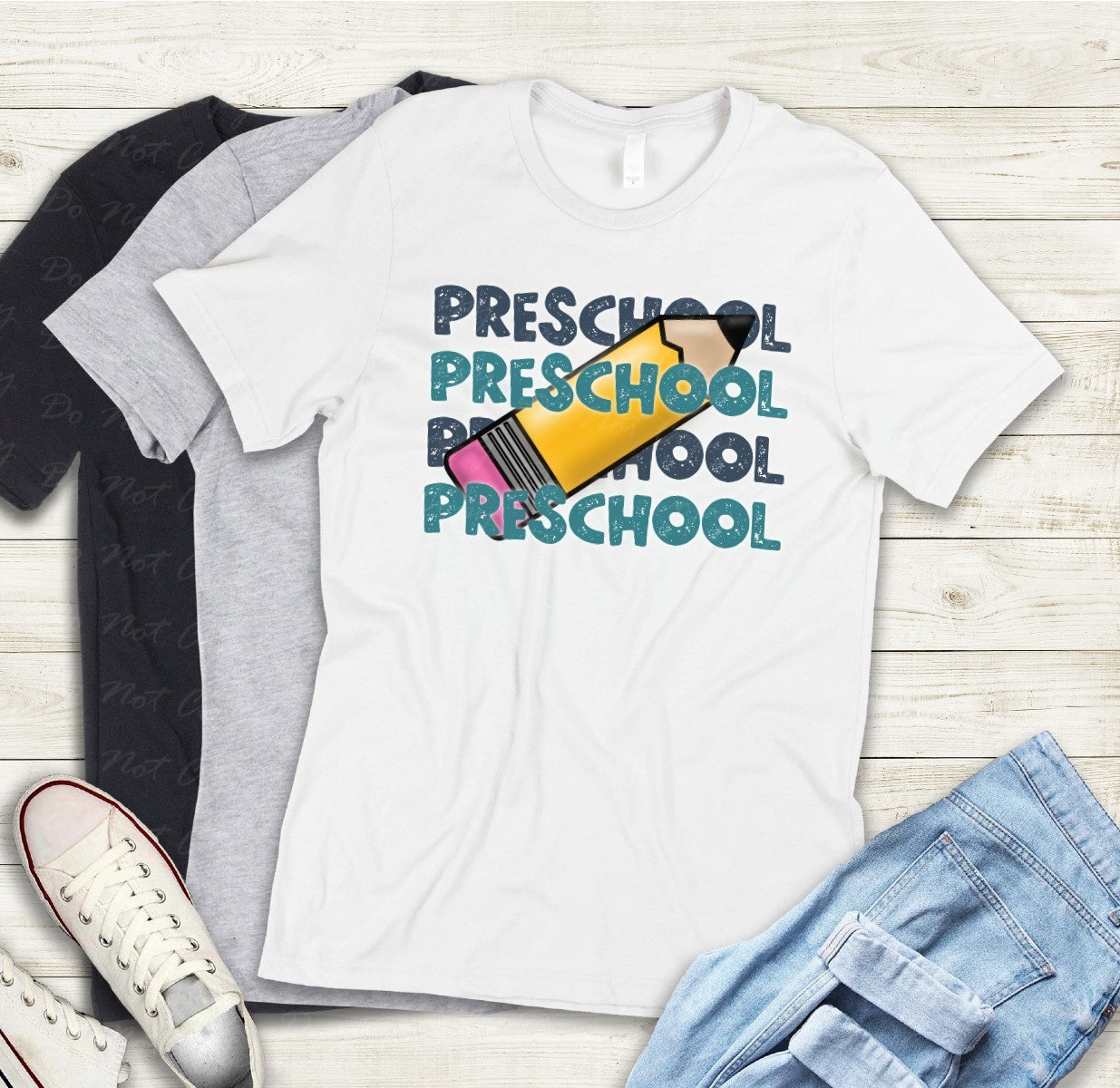 08-07 (Choose GRADE-TEACHER) Block Letter Stack Tee