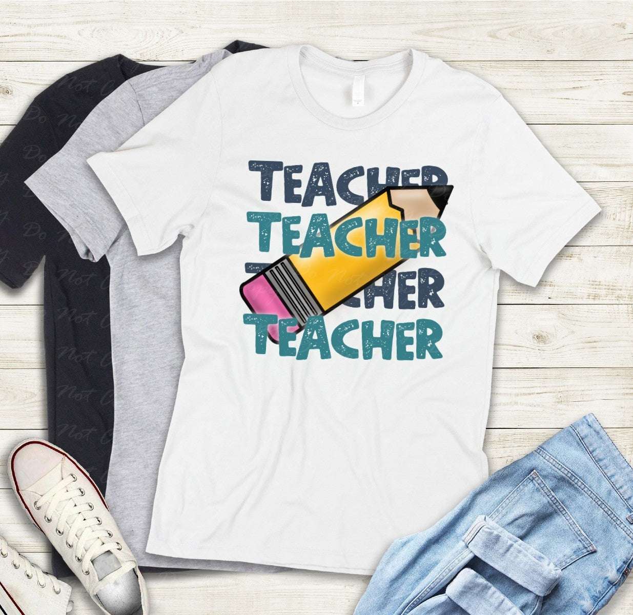 08-07 (Choose GRADE-TEACHER) Block Letter Stack Tee