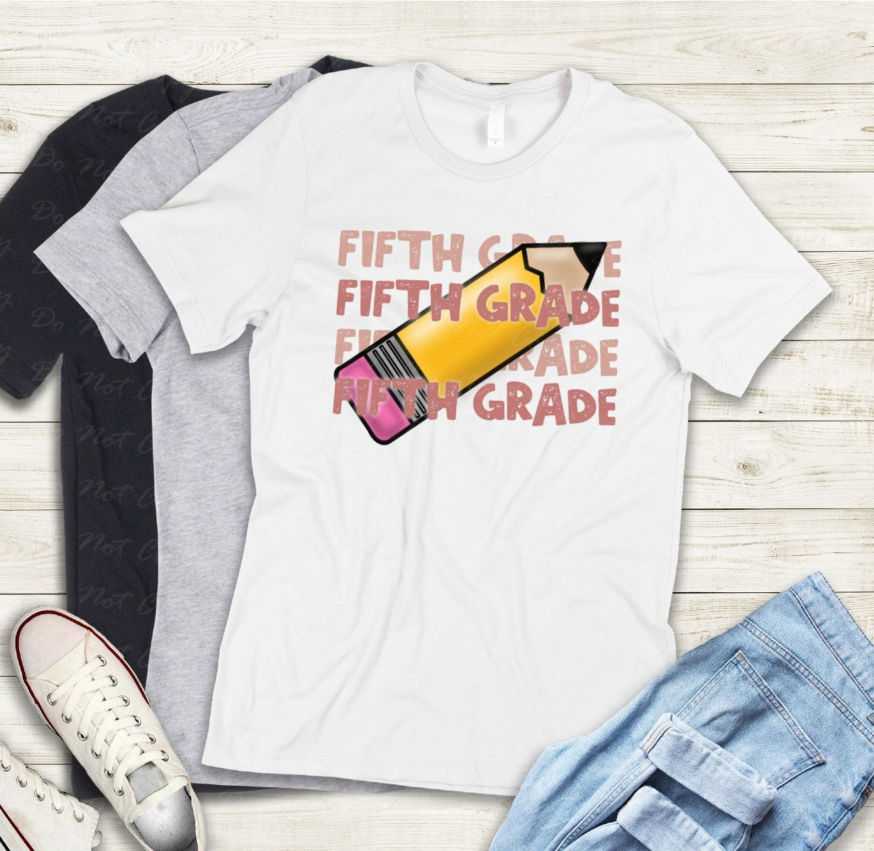 08-07 (Choose GRADE-TEACHER) Block Letter Stack Tee