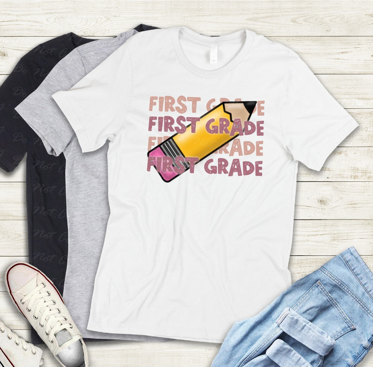 08-07 (Choose GRADE-TEACHER) Block Letter Stack Tee
