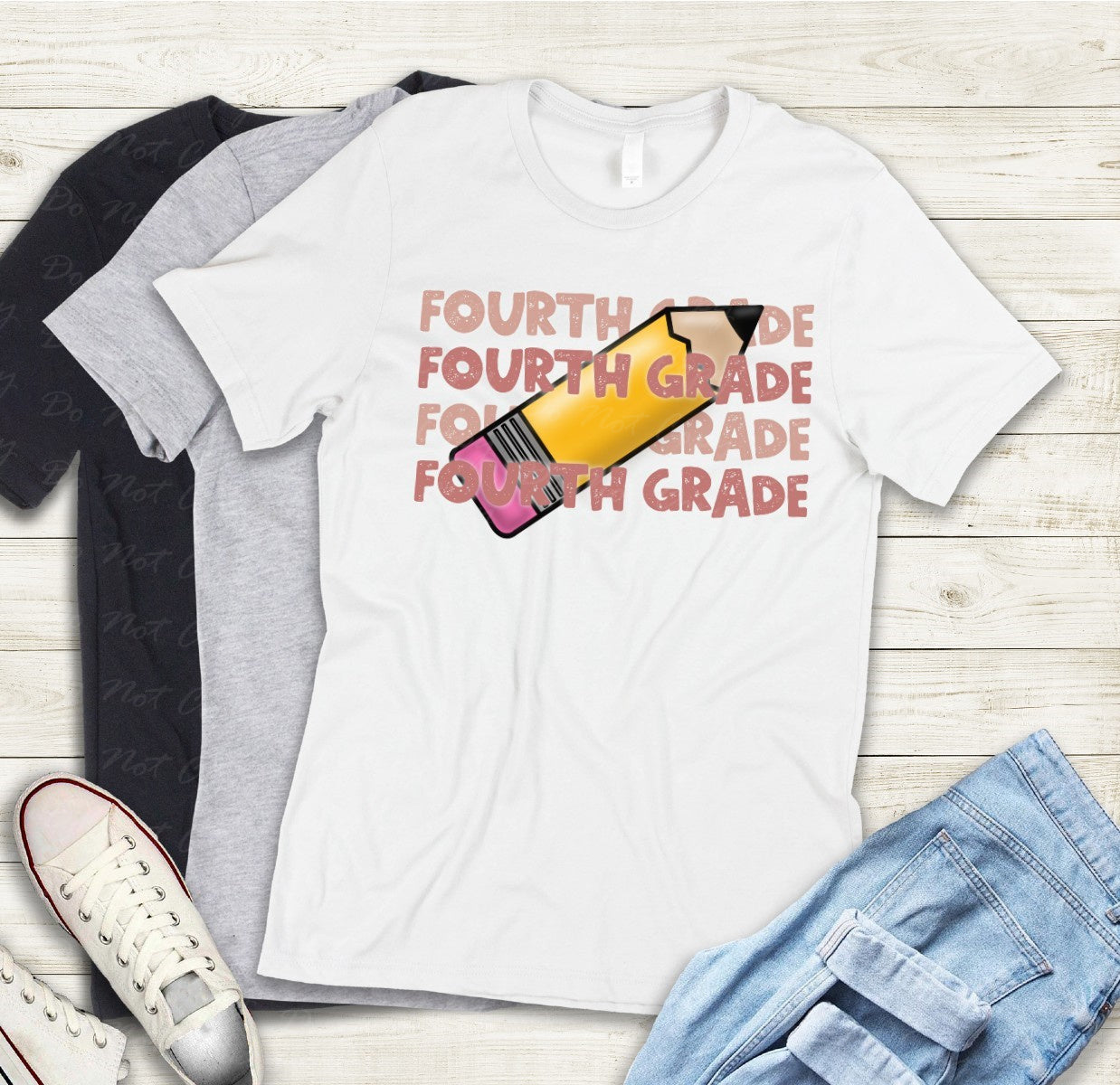 08-07 (Choose GRADE-TEACHER) Block Letter Stack Tee