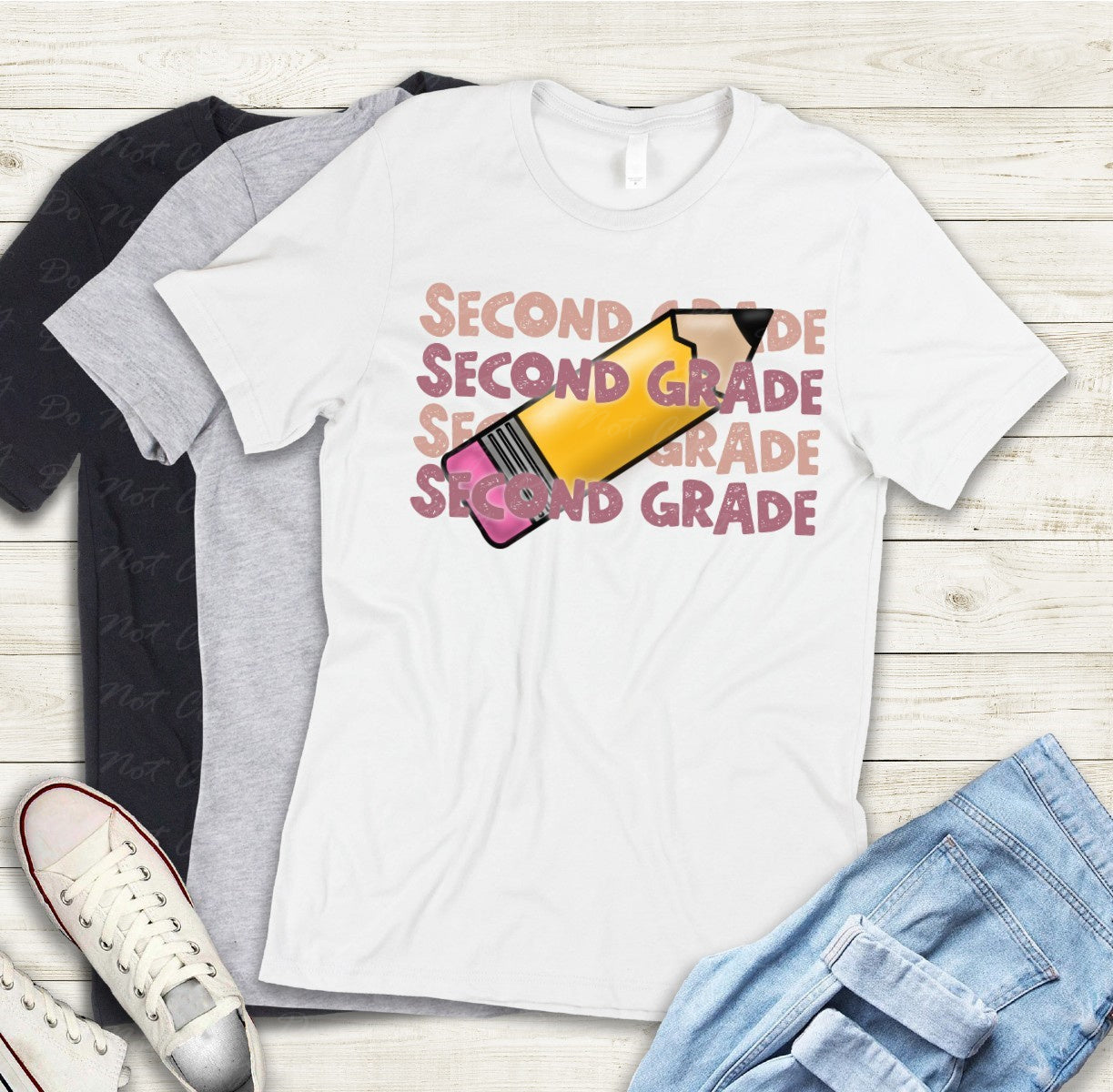 08-07 (Choose GRADE-TEACHER) Block Letter Stack Tee